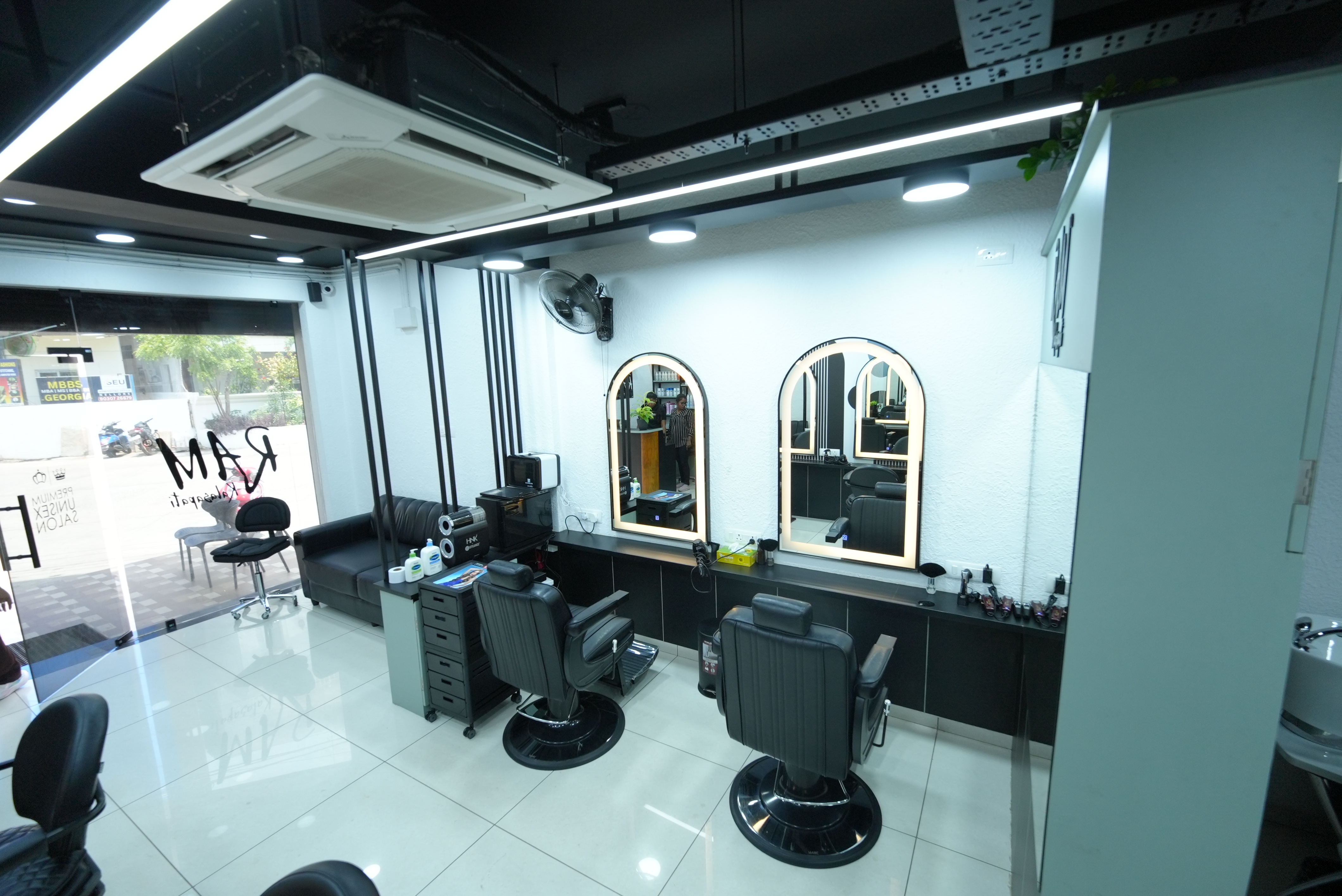 RAM KALASAPATI salon styling stations with illuminated mirrors in Nellore