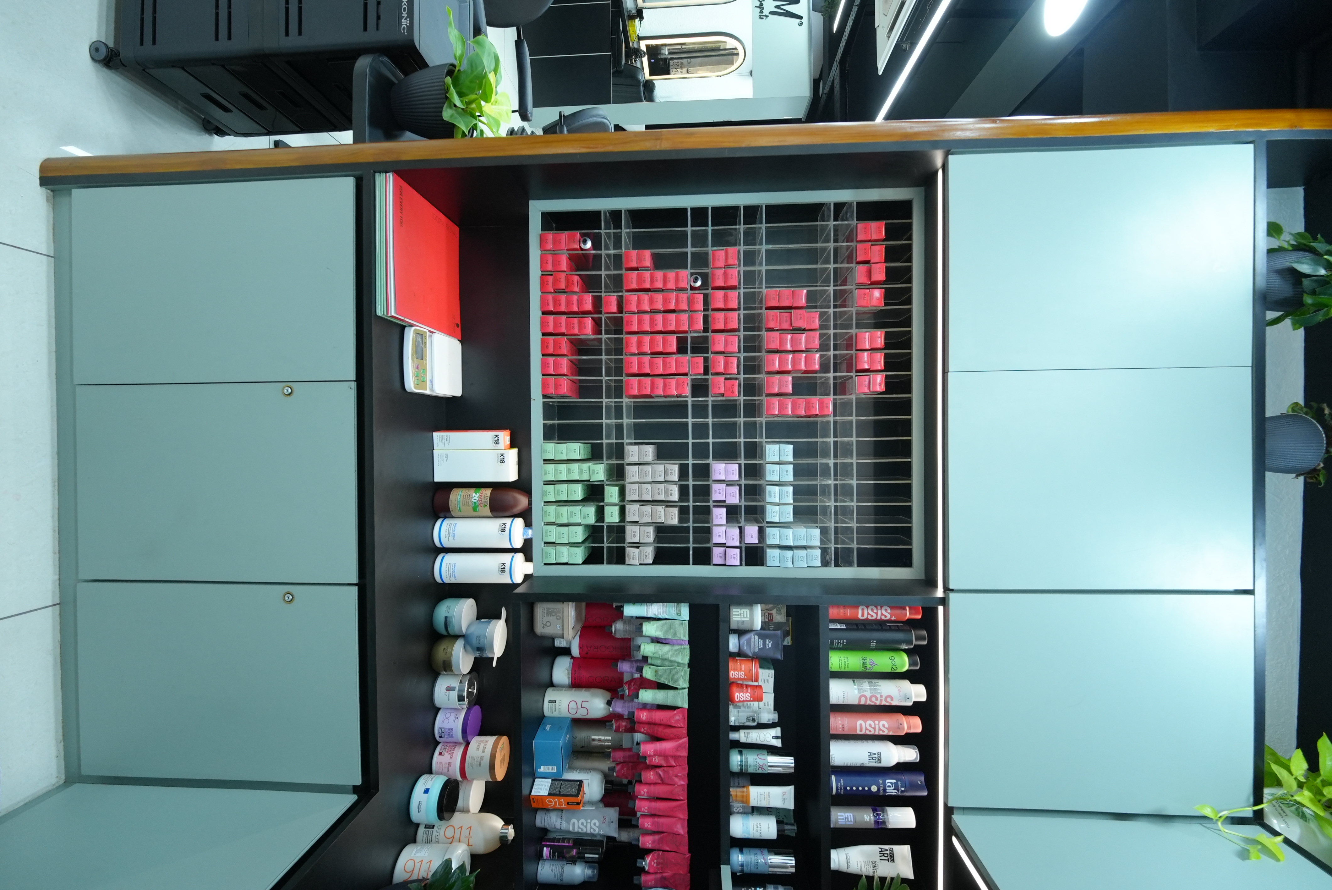 Professional care products displayed on shelves